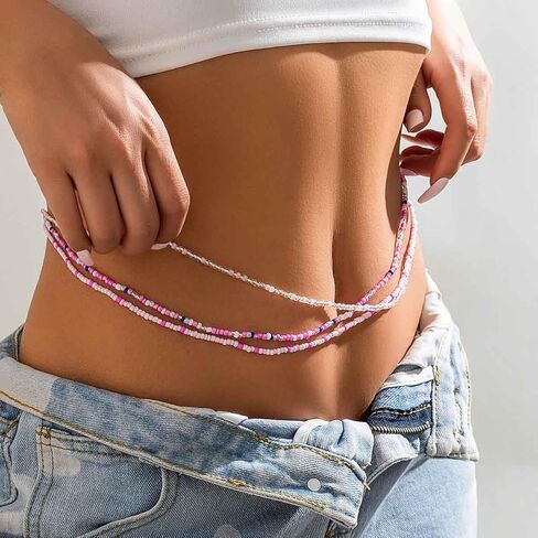 Metisee الخصر سلسلة الخرز سلاسل الخصر بوهو سلسلة حزام مطرز الجسم سلسلة متعددة الطبقات البطن سلسلة بيكيني الصيف حزام سلاسل مجوهرات للنساء والفتيات in Kuwait