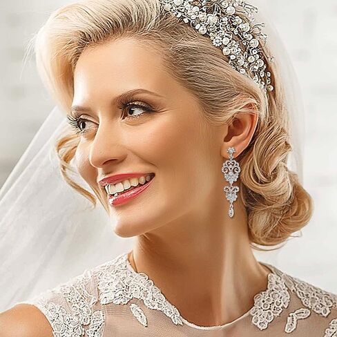 HAIAISO 4 أزواج مشبك على الأقراط للنساء كريستال حجر الراين الزفاف الزفاف دمعة قطرة تتدلى الأقراط شرابة طويلة الثريا كليب على الأقراط غير مثقوبة أقراط الزفاف حفلة موسيقية للفتيات in Kuwait