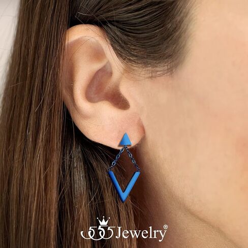 555Jewelry نسائي من الفولاذ المقاوم للصدأ على شكل حرف V على شكل مثلث أقراط متدلية in Kuwait