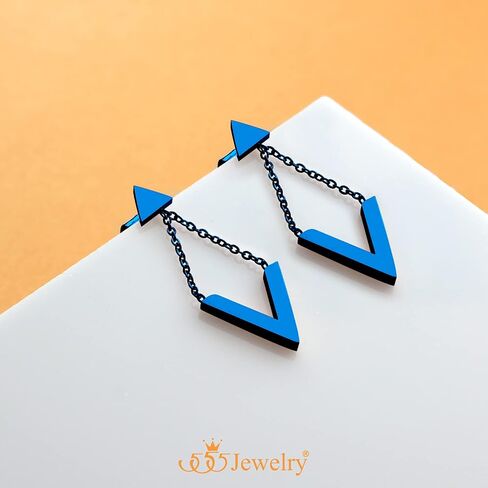 555Jewelry نسائي من الفولاذ المقاوم للصدأ على شكل حرف V على شكل مثلث أقراط متدلية in Kuwait