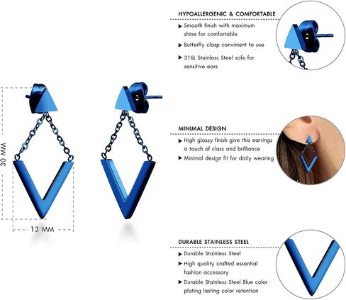 555Jewelry نسائي من الفولاذ المقاوم للصدأ على شكل حرف V على شكل مثلث أقراط متدلية in Kuwait