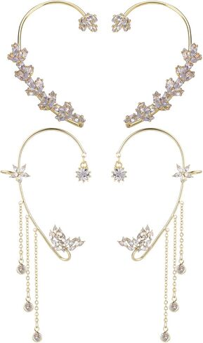 مجموعة أقراط مشبكية من LOREMOW مكونة من زوجين من أقراط الأذن للنساء بمشبك على أقراط غير مثقوبة على شكل زهرة القمر ونجمة القمر in Kuwait