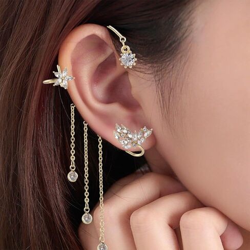 مجموعة أقراط مشبكية من LOREMOW مكونة من زوجين من أقراط الأذن للنساء بمشبك على أقراط غير مثقوبة على شكل زهرة القمر ونجمة القمر in Kuwait