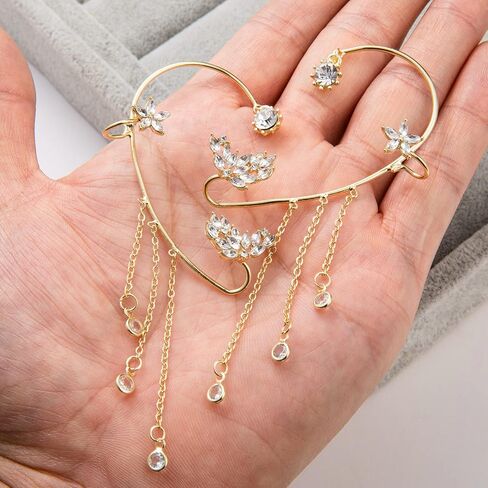 مجموعة أقراط مشبكية من LOREMOW مكونة من زوجين من أقراط الأذن للنساء بمشبك على أقراط غير مثقوبة على شكل زهرة القمر ونجمة القمر in Kuwait