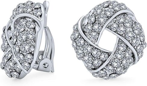 Twist Braided Pave Crystal Love Knot Button Style Clip On Earring For Women Non Pierced Ears Rose Gold tone Silver Plated in Saudi Arabia