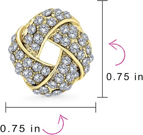 Twist Braided Pave Crystal Love Knot Button Style Clip On Earring For Women Non Pierced Ears Rose Gold tone Silver Plated in Saudi Arabia