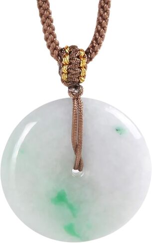 قلادة من حجر اليشم الطبيعي بورما من جوبتو، قلادة دائرية من اليشم النقي، قلادة منحوتة يدويًا بحبل منسوج يدويًا من اليشم على شكل دونات بارك مع امان in Kuwait