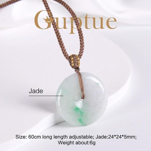 قلادة من حجر اليشم الطبيعي بورما من جوبتو، قلادة دائرية من اليشم النقي، قلادة منحوتة يدويًا بحبل منسوج يدويًا من اليشم على شكل دونات بارك مع امان in Kuwait