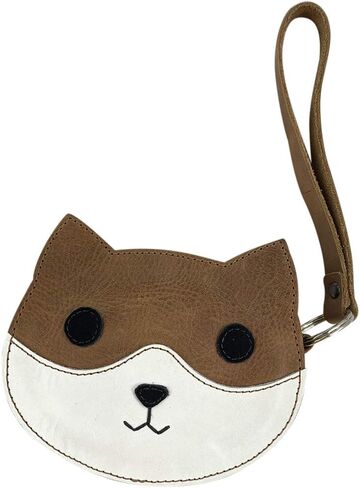 Hide & Drink, Small Cat Face Clutch Handmade from Full Grain Leather - Minimalist Purse to Carry Money, Change, Cards - Mini Pouch with Zipper - Cat Lover Gift for Men or Women - Single Malt Mahogany in Saudi Arabia