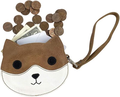 Hide & Drink, Small Cat Face Clutch Handmade from Full Grain Leather - Minimalist Purse to Carry Money, Change, Cards - Mini Pouch with Zipper - Cat Lover Gift for Men or Women - Single Malt Mahogany in Saudi Arabia