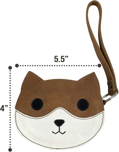 Hide & Drink, Small Cat Face Clutch Handmade from Full Grain Leather - Minimalist Purse to Carry Money, Change, Cards - Mini Pouch with Zipper - Cat Lover Gift for Men or Women - Single Malt Mahogany in Saudi Arabia