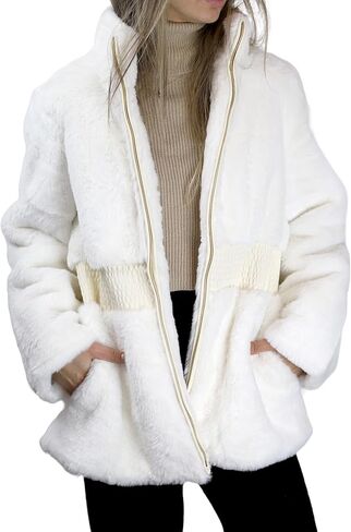 La Fiorentina Womens Plush Faux Fur Cinched Waist Jacket Jacket in Kuwait