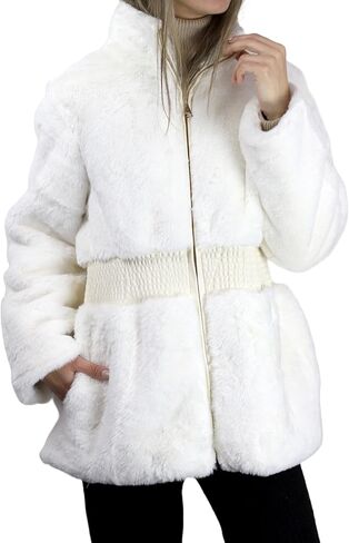 La Fiorentina Womens Plush Faux Fur Cinched Waist Jacket Jacket in Kuwait