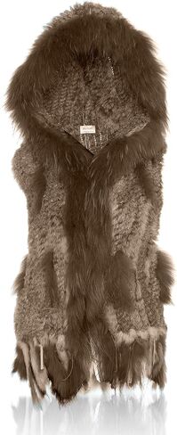 Genuine Rabbit Fur Coat for Women with Raccoon Fur Trim Collar, Hooded Fur Vest Womens Fur Vest, Soft and Comfortable in Kuwait