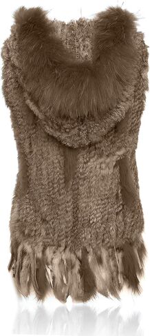 Genuine Rabbit Fur Coat for Women with Raccoon Fur Trim Collar, Hooded Fur Vest Womens Fur Vest, Soft and Comfortable in Kuwait
