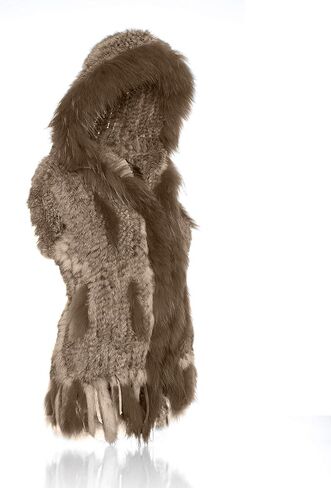 Genuine Rabbit Fur Coat for Women with Raccoon Fur Trim Collar, Hooded Fur Vest Womens Fur Vest, Soft and Comfortable in Kuwait