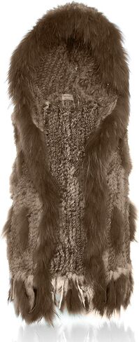 Genuine Rabbit Fur Coat for Women with Raccoon Fur Trim Collar, Hooded Fur Vest Womens Fur Vest, Soft and Comfortable in Kuwait