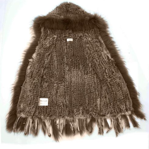 Genuine Rabbit Fur Coat for Women with Raccoon Fur Trim Collar, Hooded Fur Vest Womens Fur Vest, Soft and Comfortable in Kuwait