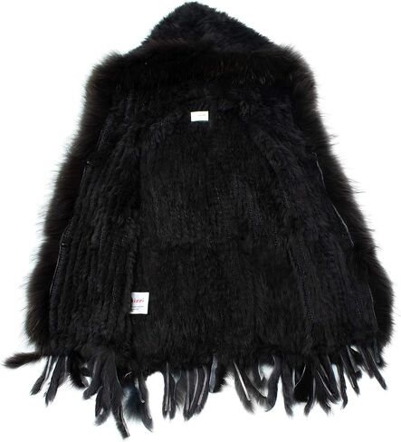 Genuine Rabbit Fur Coat for Women with Raccoon Fur Trim Collar, Hooded Fur Vest Womens Fur Vest, Soft and Comfortable in Kuwait