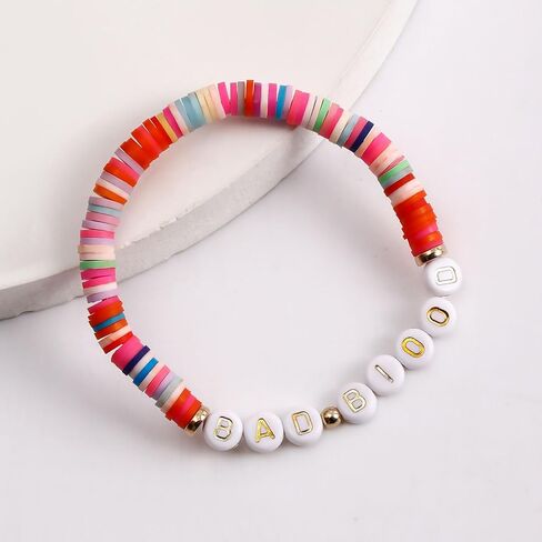 CareUToo Colorful Clay Soft Ceramic Alphabet Bracelet Women's Boho Bracelet Set Colorful Friendship Bracelets Summer Music Beach Jewelry Gift for Women Girls-5pcs in Kuwait