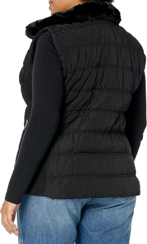 Calvin Klein Women's Plus Quilted Vest with Fur Collar, Black in Saudi Arabia