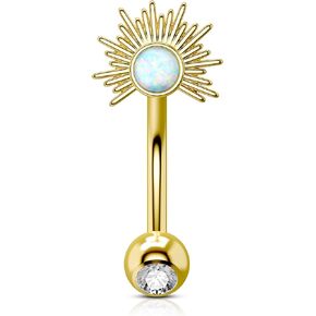 COCHARM Cute Half Sun Rook Earrings 16g Opal Rook Barbells for Women Gold Stainless Steel 8mm Rook Piercing Dainty Rook Eyebrow Jewelry Silver Eyebrow Rings Eyebrow Barbell