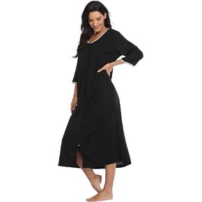 Giova Women's Sleepwear Zipper Long Nightgown Lounge Wear Dress Gown Soft Nightshirt Housecoat Robe in Kuwait
