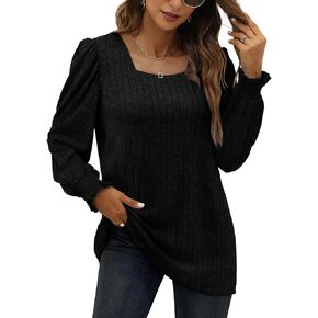 XIEERDUO Womens Long Sleeve Tunic Tops Ruffles Sleeve Square Neck Winter Shirts Dressy Casual