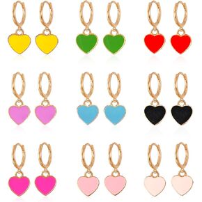 GBAHFY 9 أزواج من أقراط هوجي هوب الرائعة على شكل قلب مع متدلية للنساء والفتيات 925 من الفضة الاسترليني حلق هوجي صغير مع مجموعة سحرية متدلية in Kuwait