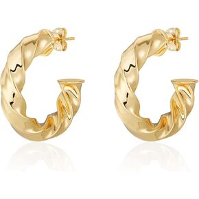 ACECHA 18K Gold Plated Twisted Hoop Earrings for Women, Chunky Round Beads Hypoallergenic Earrings Minimalist Vintage Jewelry Gifts for Woman Girl