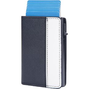 Romozi Minimalist Men's Wallet Slim Business Credit Card Holder RFID Blocking Credit Card Wallet Front Pocket Card Protector Pop Up Card Case for Men (Blue)