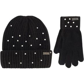 Nicole Miller Women Rhinestone Winter Beanie Hats Soft & Warm Gloves Set in Kuwait