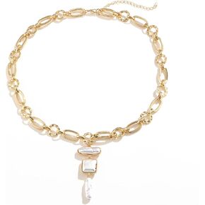 Statement Pearl and Chain Necklace Mixed Chain and Trendy Pearl Choker Organic Pears Heart Pendant Layering Necklace in Kuwait