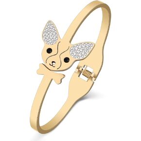 YAYAKO Matching Dog Bracelets Bangle Jewelry Stainless Steel 18K Gold Bracelets for Women Girls Charms Dachshund Gifts