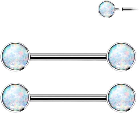 Pierced Owl - 14G Implant Grade Titanium Internally Threaded Bezel Set Synthetic Opal Nipple Barbells, Sold as a Pair in Saudi Arabia