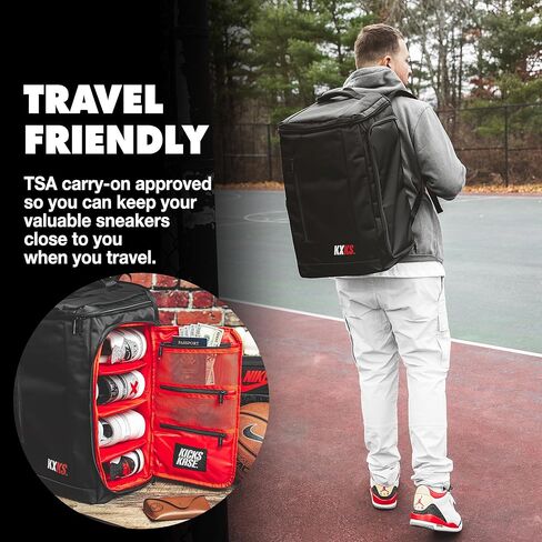 KXKS. (Kicks Kase) حذاء رياضي ممتاز وحقيبة ظهر للسفر - حقيبة رياضية للسفر للأحذية، حقيبة رياضية مثالية للصالة الرياضية، الأمتعة (أسود/أزرق) in Kuwait