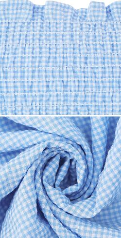 R.Vivimos Women's Summer Cotton Plaid Puff Sleeves Bow Casual Off-Shoulder Boho Midi Dress in Saudi Arabia