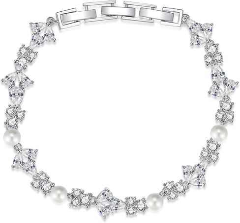 Hadskiss Tennis Bracelet for Women Brides, Rhinestone Silver Pearl Bracelet for Wedding Prom Party, Marquise Cubic Zirconia Bracelet for Costume Jewelry, 20cm, Copper, Cubic Zirconia in Kuwait