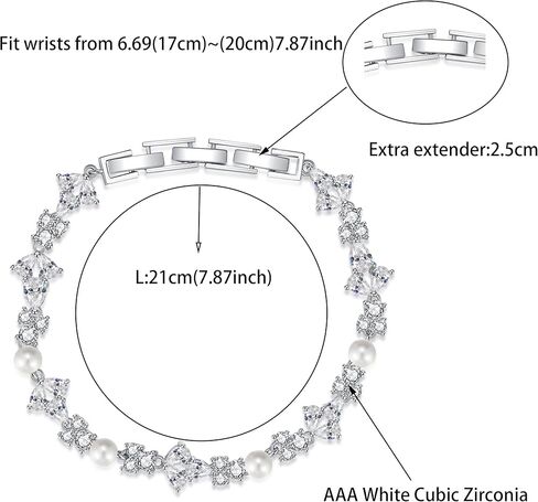 Hadskiss Tennis Bracelet for Women Brides, Rhinestone Silver Pearl Bracelet for Wedding Prom Party, Marquise Cubic Zirconia Bracelet for Costume Jewelry, 20cm, Copper, Cubic Zirconia in Kuwait