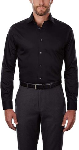 Calvin Klein Men's Big & Tall Dress Shirt Regular Fit Non Iron Herringbone, Black, 18.5" Neck 36"-37" Sleeve in Saudi Arabia