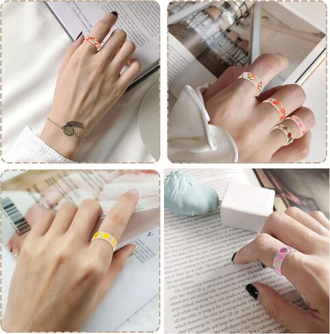 بانتايد 12 قطعة من خواتم ايندي من الراتنج الاكريليك اللطيف، مجموعة خواتم الصيف الملونة شفافة التراص Y2K الجمالية كيدكور مضحك الفاكهة خواتم بلاستيكية مجوهرات هدية للنساء والفتيات المراهقات, راتنج in Kuwait