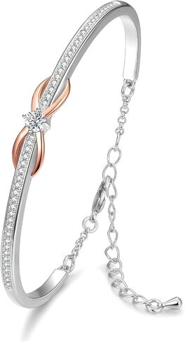 Praelinos Infinity Love Bracelet for Women White/Rose Gold Plated Bracelet Silver Tone Jewelry 5A Cubic Zirconia Bracelets Mothers Day Valentine's Day Christmas Gifts for Mom Wife Girlfriend Sister Girls in Saudi Arabia
