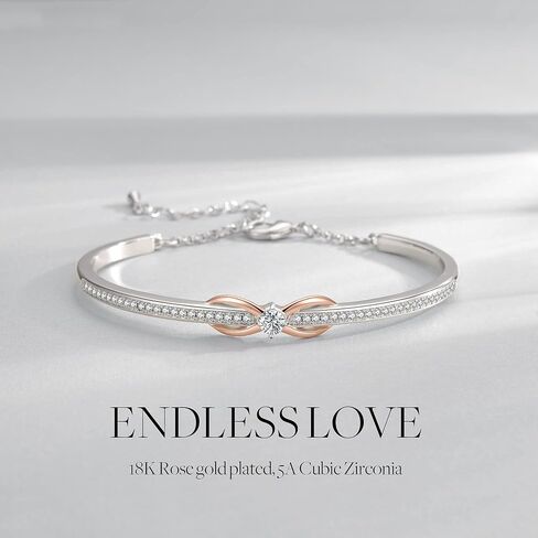 Praelinos Infinity Love Bracelet for Women White/Rose Gold Plated Bracelet Silver Tone Jewelry 5A Cubic Zirconia Bracelets Mothers Day Valentine's Day Christmas Gifts for Mom Wife Girlfriend Sister Girls in Saudi Arabia