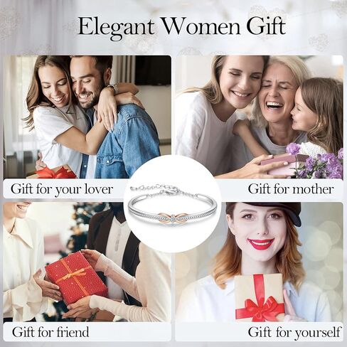 Praelinos Infinity Love Bracelet for Women White/Rose Gold Plated Bracelet Silver Tone Jewelry 5A Cubic Zirconia Bracelets Mothers Day Valentine's Day Christmas Gifts for Mom Wife Girlfriend Sister Girls in Saudi Arabia