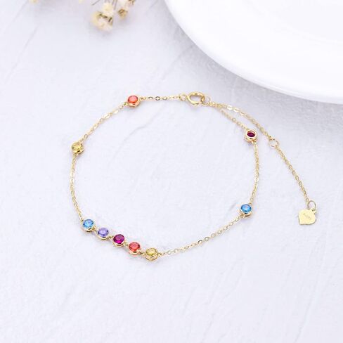 أساور شقرا من الأحجار الكريمة من الذهب عيار 14 قيراط للنساء، سوار متعدد الطبقات ملون مع زركونيا مكعب، سوار ذهبي أنيق للنساء، 6.5 بوصة - 8.5 بوصة in Kuwait