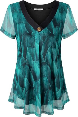 SeSe Code Womens Pleat Stretch Mesh Blouses Short Sleeve Breathable Flowy Shirts in Kuwait