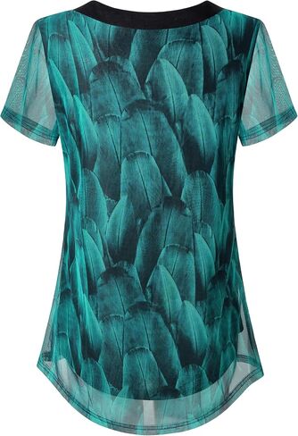 SeSe Code Womens Pleat Stretch Mesh Blouses Short Sleeve Breathable Flowy Shirts in Kuwait