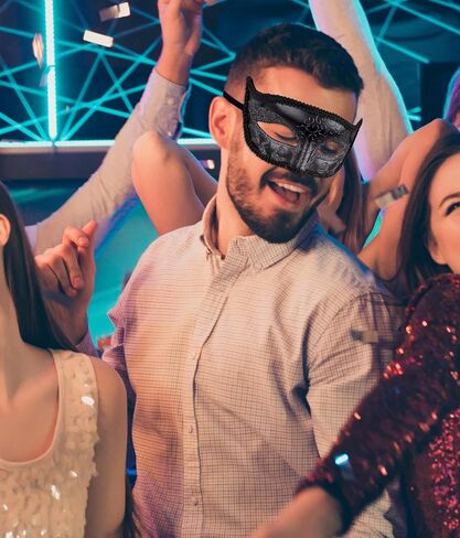 أقنعة تنكرية للزوجين من SIQUK مع قناع فينيسي عصا على عصا زي الهالوين قناع ماردي غرا قناع حفلة تنكرية للأزواج النساء والرجال، بجعة سوداء وحمراء in Kuwait