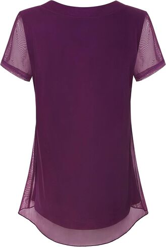 SeSe Code Womens Pleat Stretch Mesh Blouses Short Sleeve Breathable Flowy Shirts in Kuwait