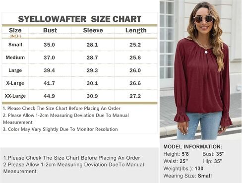 بلوزات نسائية بأكمام طويلة مضيئة من Syellowafter بلوزات ذات ثنيات وفتحة رقبة دائرية مريحة مناسبة للخريف قمصان غير رسمية in Kuwait